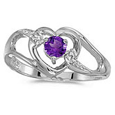 14k White Gold Round Amethyst And Diamond Heart Ring