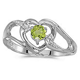 14k White Gold Round Peridot And Diamond Heart Ring