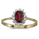 14k Yellow Gold Oval Garnet And Diamond Ring