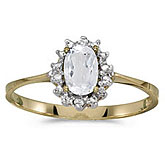 14k Yellow Gold Oval White Topaz And Diamond Ring