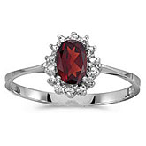 14k White Gold Oval Garnet And Diamond Ring