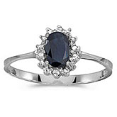 14k White Gold Oval Sapphire And Diamond Ring