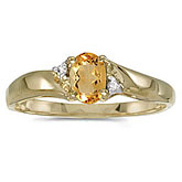 10k Yellow Gold Oval Citrine And Diamond Ring