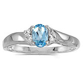 10k White Gold Oval Blue Topaz And Diamond Ring