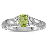 14k White Gold Oval Peridot And Diamond Ring