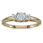 10k Yellow Gold Round Aquamarine And Diamond Ring