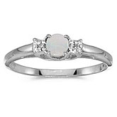 10k White Gold Round Opal And Diamond Ring