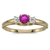 14k Yellow Gold Round Pink Topaz And Diamond Ring