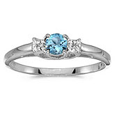 14k White Gold Round Blue Topaz And Diamond Ring