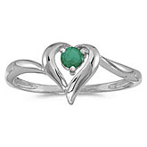 10k White Gold Round Emerald Heart Ring
