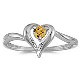 10k White Gold Round Citrine Heart Ring