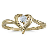 14k Yellow Gold Round Aquamarine Heart Ring