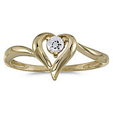 14k Yellow Gold Round White Topaz Heart Ring