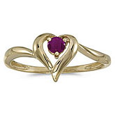 14k Yellow Gold Round Ruby Heart Ring