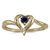 14k Yellow Gold Round Sapphire Heart Ring