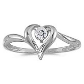 14k White Gold Round White Topaz Heart Ring