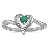 14k White Gold Round Emerald Heart Ring