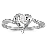 14k White Gold Pearl Heart Ring