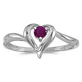 14k White Gold Round Ruby Heart Ring