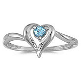 14k White Gold Round Blue Topaz Heart Ring