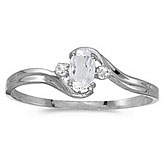 10k White Gold Oval White Topaz And Diamond Ring