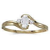 14k Yellow Gold Oval White Topaz And Diamond Ring