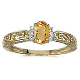 10k Yellow Gold Oval Citrine And Diamond Ring