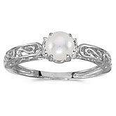 10k White Gold Pearl And Diamond Ring
