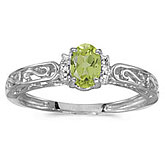 10k White Gold Oval Peridot And Diamond Ring