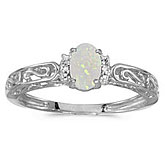 14k White Gold Oval Opal And Diamond Ring
