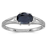 14k White Gold Oval Sapphire And Diamond Ring