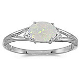 14k White Gold Oval Opal And Diamond Ring