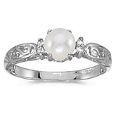 14k White Gold Pearl And Diamond Filagree Ring