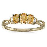 14k Yellow Gold Oval Citrine And Diamond Three Stone Ring