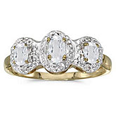 10k Yellow Gold Oval White Topaz And Diamond Three Stone Ring