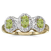 14k Yellow Gold Oval Peridot And Diamond Three Stone Ring