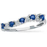 14K White Gold Precious Sapphire and Diamond Curved Band Ring