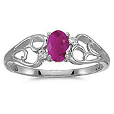 10k White Gold Oval Ruby And Diamond Ring