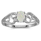 14k White Gold Oval Opal And Diamond Ring