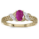 10k Yellow Gold Oval Ruby And Diamond Ring