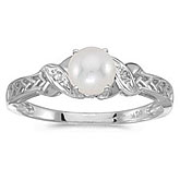 10k White Gold Pearl And Diamond Ring
