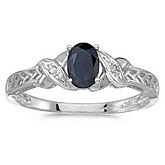 10k White Gold Oval Sapphire And Diamond Ring