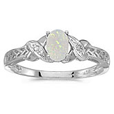 10k White Gold Oval Opal And Diamond Ring