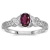10k White Gold Oval Rhodolite Garnet And Diamond Ring