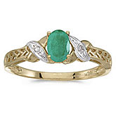 14k Yellow Gold Oval Emerald And Diamond Ring
