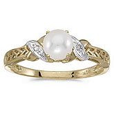 14k Yellow Gold Pearl And Diamond Ring