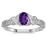 14k White Gold Oval Amethyst And Diamond Ring