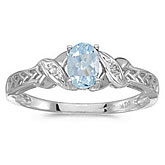 14k White Gold Oval Aquamarine And Diamond Ring