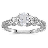 14k White Gold Oval White Topaz And Diamond Ring
