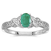 14k White Gold Oval Emerald And Diamond Ring